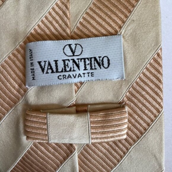 VALENTINO Silk Vintage Gold Cream Stripe Tie - Picture 5 of 15